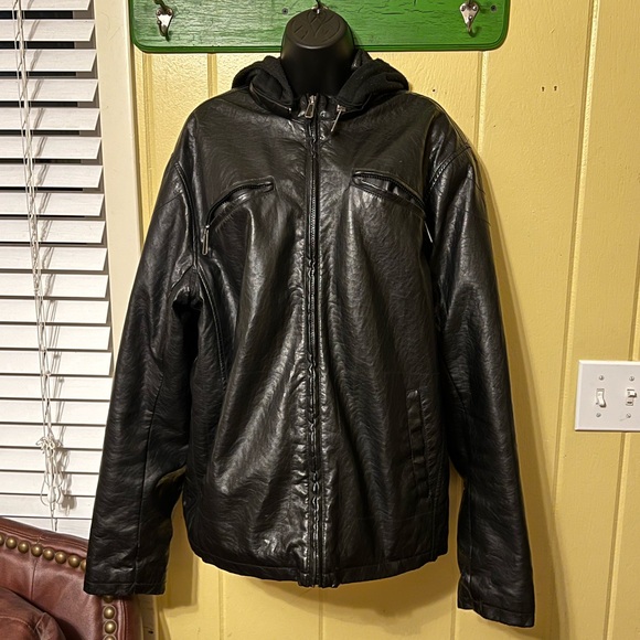 Whispering Smith Vintage Black Leather Zip Up Jacket Hood Quilted Lining Size XL - Picture 5 of 14